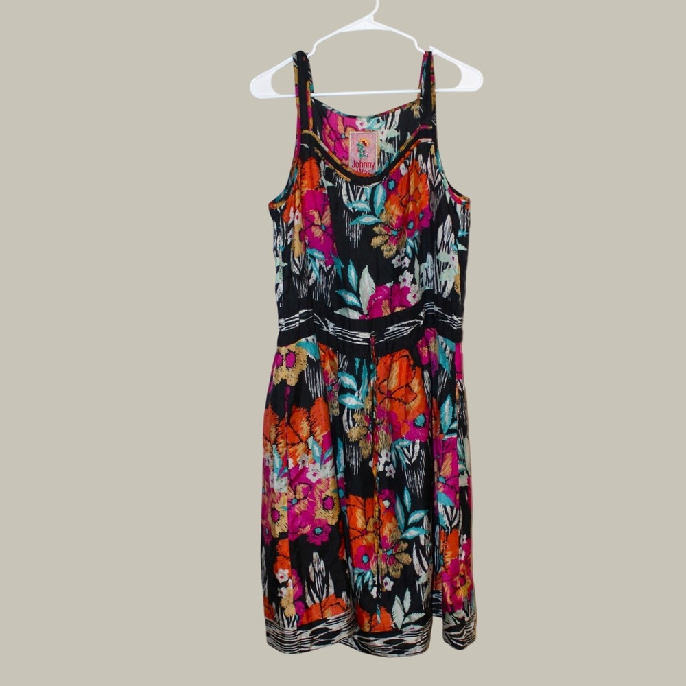 Johnny Was Silk Floral Slip Dress Womens Medium Black Pink Excellent Boho